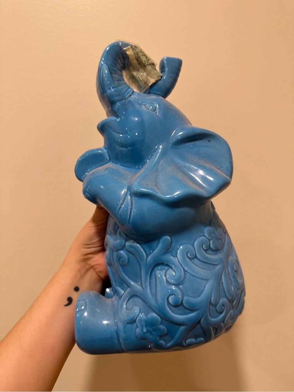 T.J.Maxx Glossy Blue Ceramic Elephant Figurine